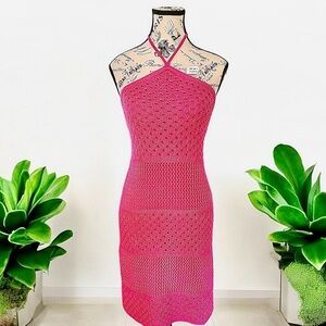 NWT! Old Navy Hot Pink Crochet Halter Dress S